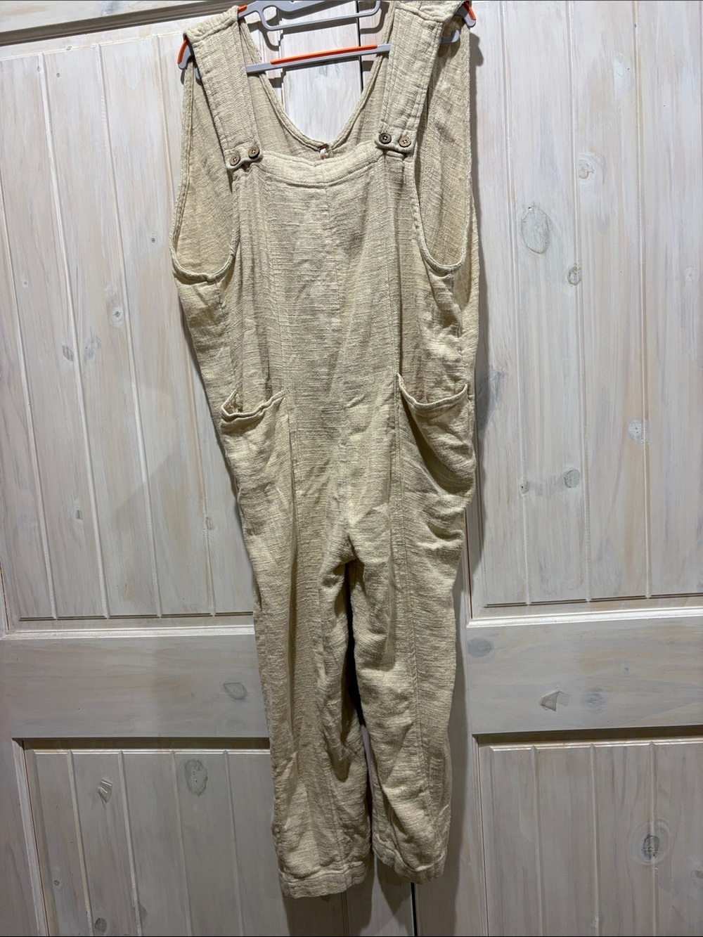 Free People Women’s Cream Casual Cotton Overalls